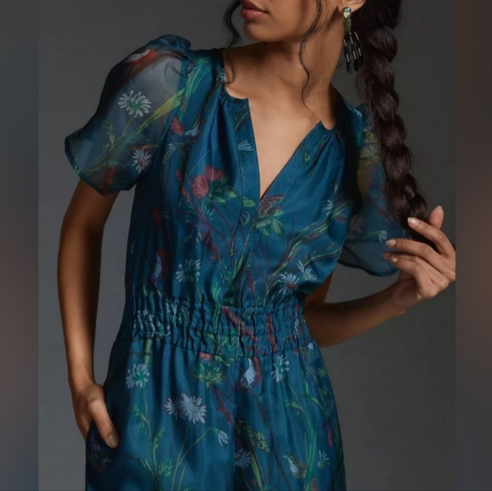 Anthropologie Blue Floral Jumpsuit - Picture 3 of 7